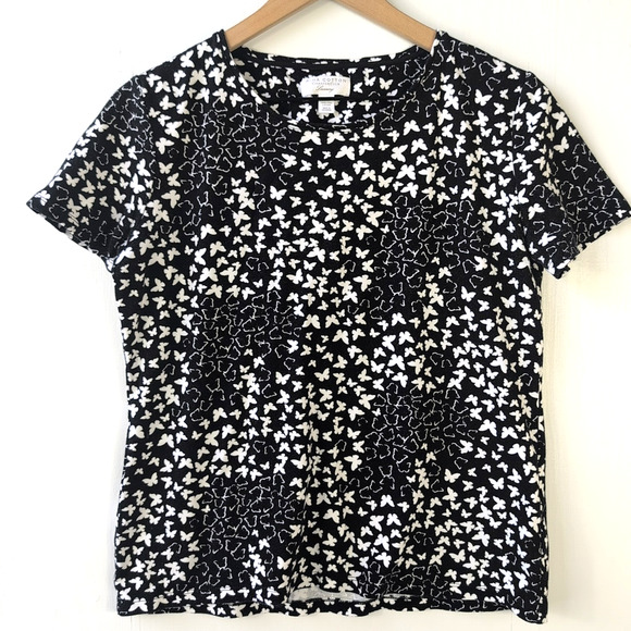 Charter Club Pima Cotton Women’s M Black White Butterfly Print Short Sleeve Tee - Picture 1 of 12